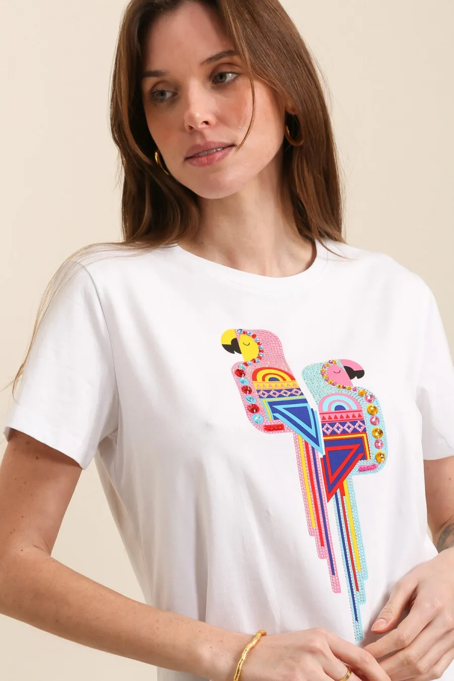 Baumwoll-T-Shirt mit Papageiengrafik