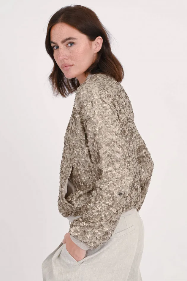 Bomberjacke mit Pailletten in Taupe