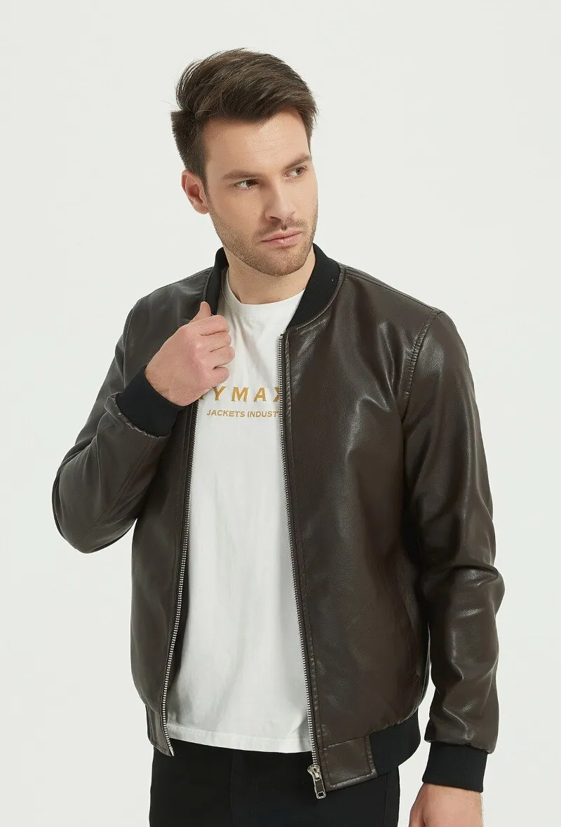 Gesteppte Bomberjacke aus Satin-Kunstleder mit Teddykragen, elastischen Bündchen und Taille