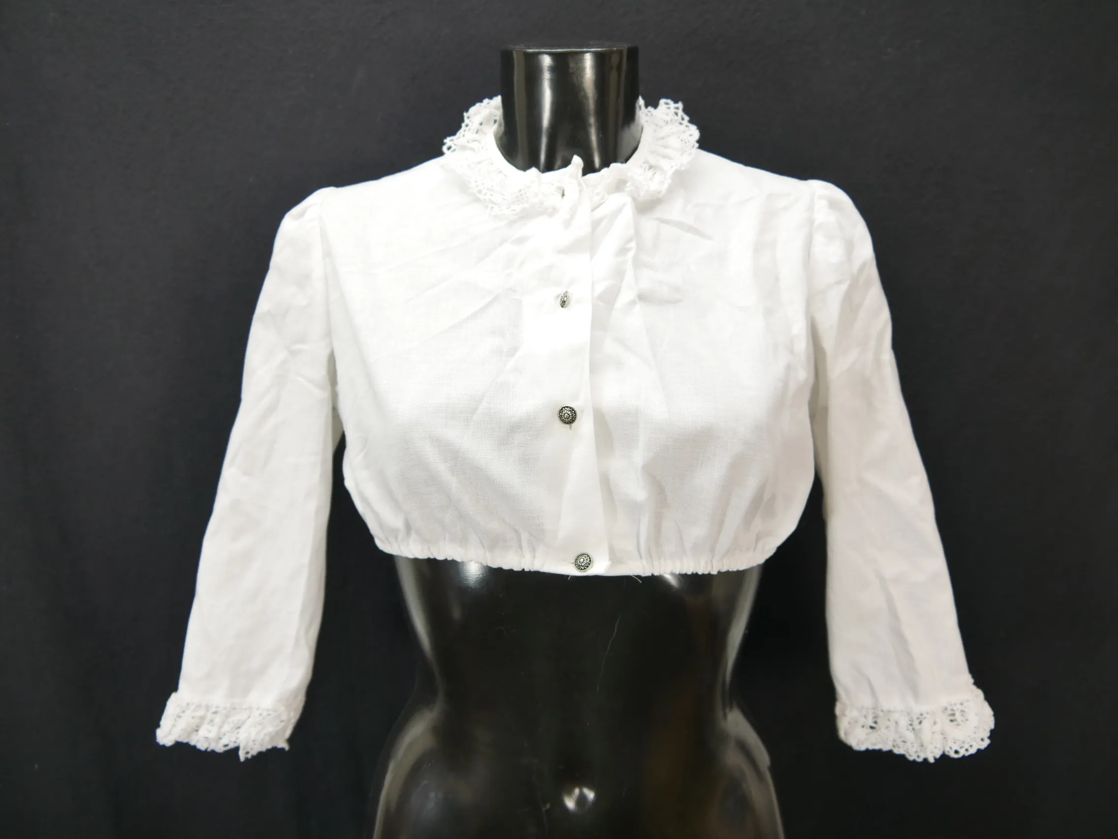 Gr.38 Dirndlbluse weiß Bluse für Dirndl Madrisa Baumwolle mit Spitze B9653