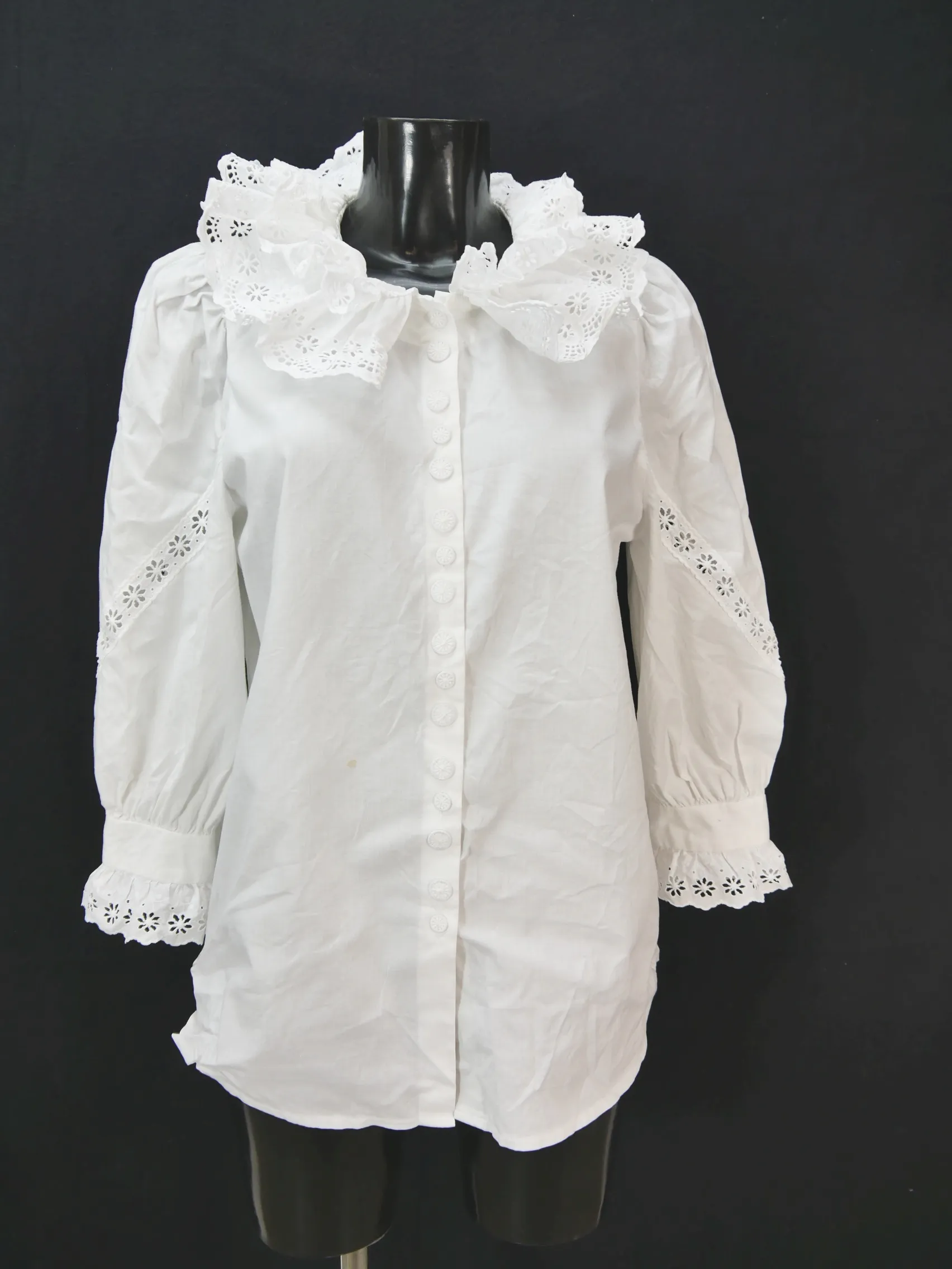 Gr.40 Trachtenbluse weiß Bluse für Dirndl Hess Baumwolle Spitze Rüschen TB9351