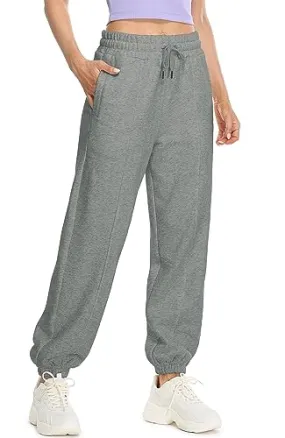 icyzone Damen Warme Jogginghose Hohe Taille Gefüttert Fleece Thermo Hose Baggy Winter Sporthose Sweathose mit Taschen (Charcoal,