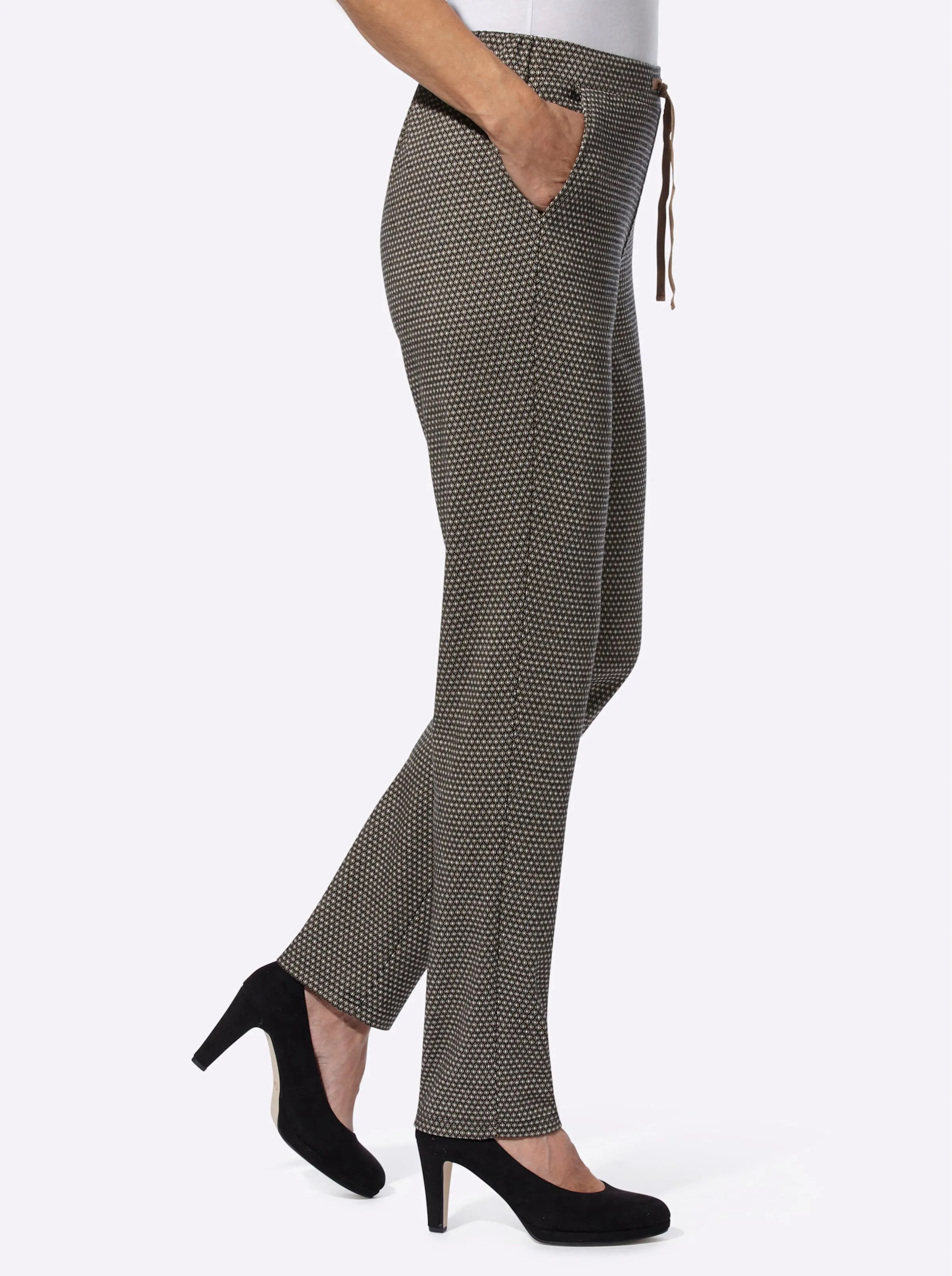 Jersey-Hose in schwarz-braun-gemustert