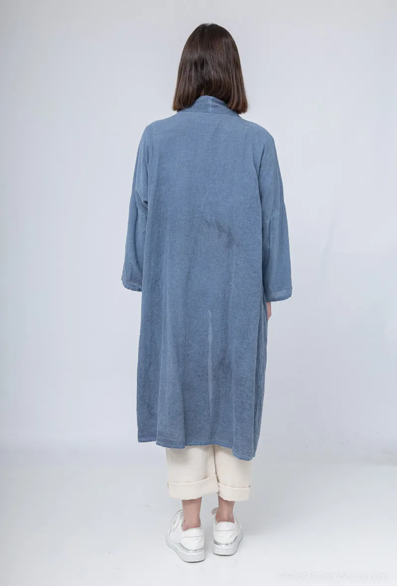 Lange, offene Strickjacke aus Leinenmischung