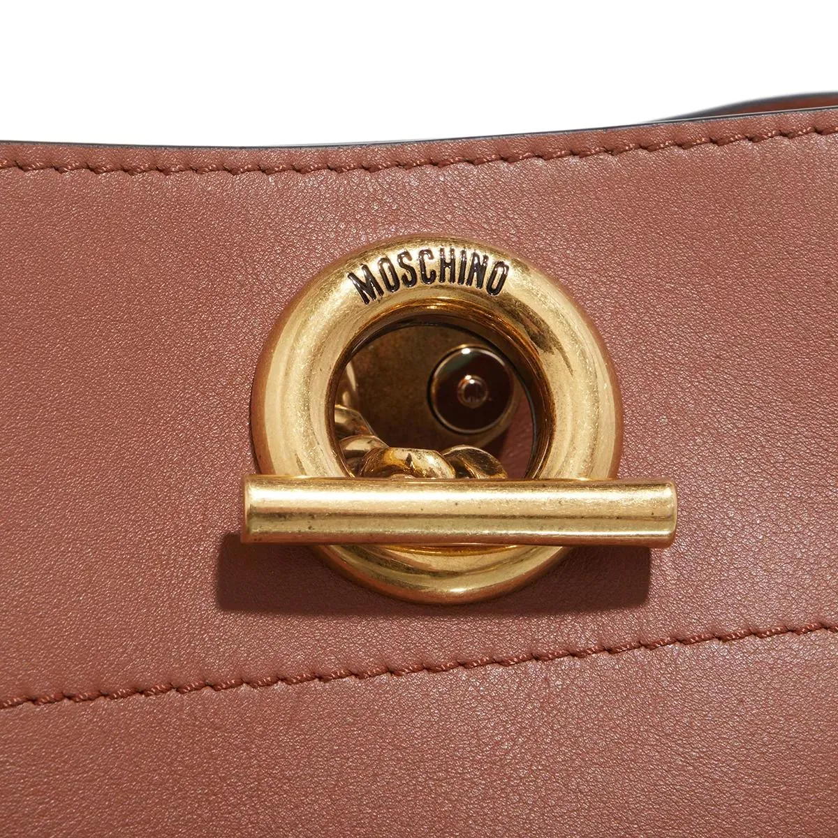  Moschino  Metal Toggle Shoulder Bag Brown  Bucket Bag 