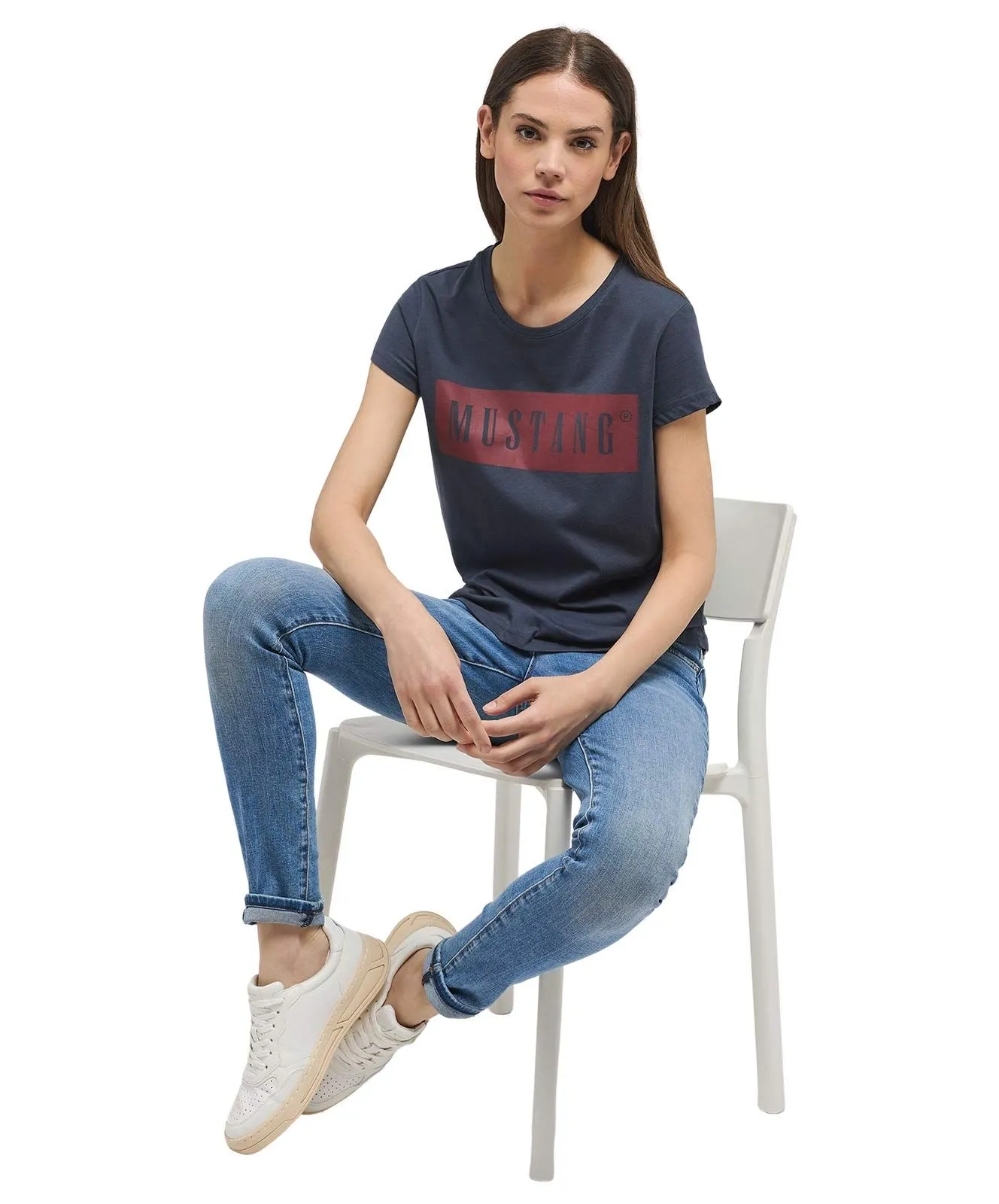 Mustang Jersey T-Shirt Alina mit Logo Schriftzug