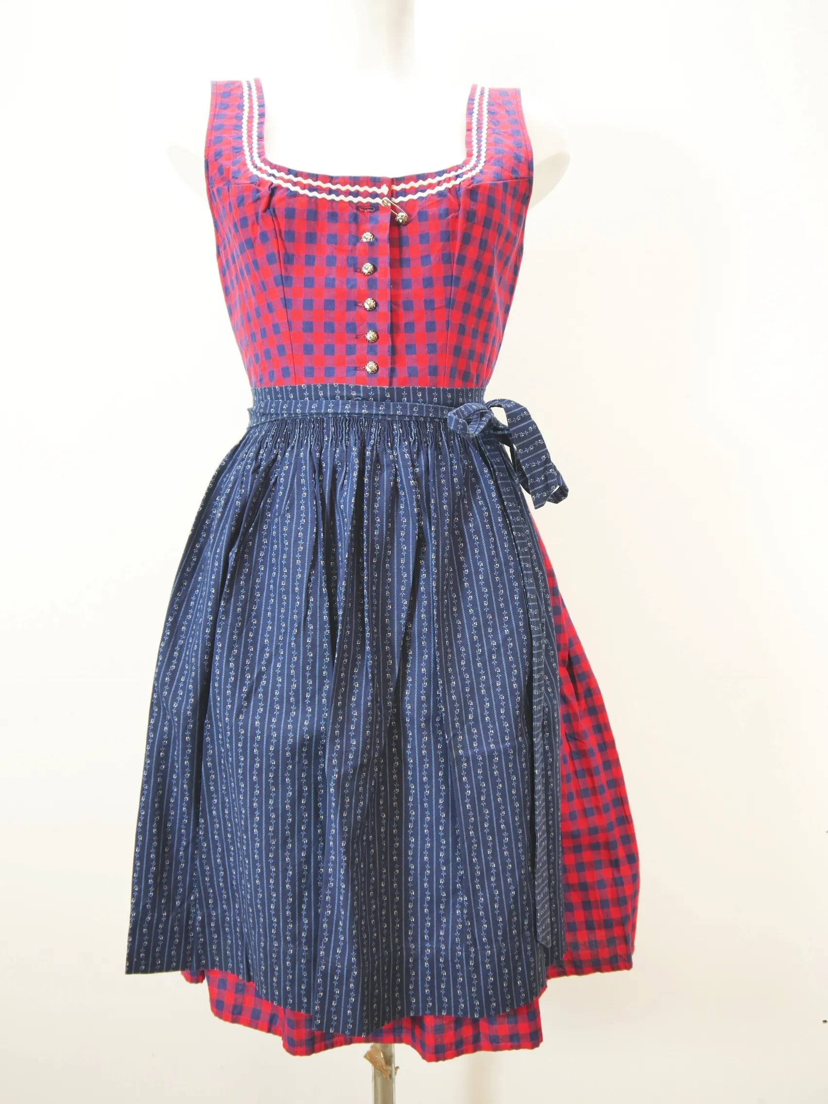 Original Münchner Dirndl rot blau kariert fabelhaftes Dirndl mit Schürze Gr.34