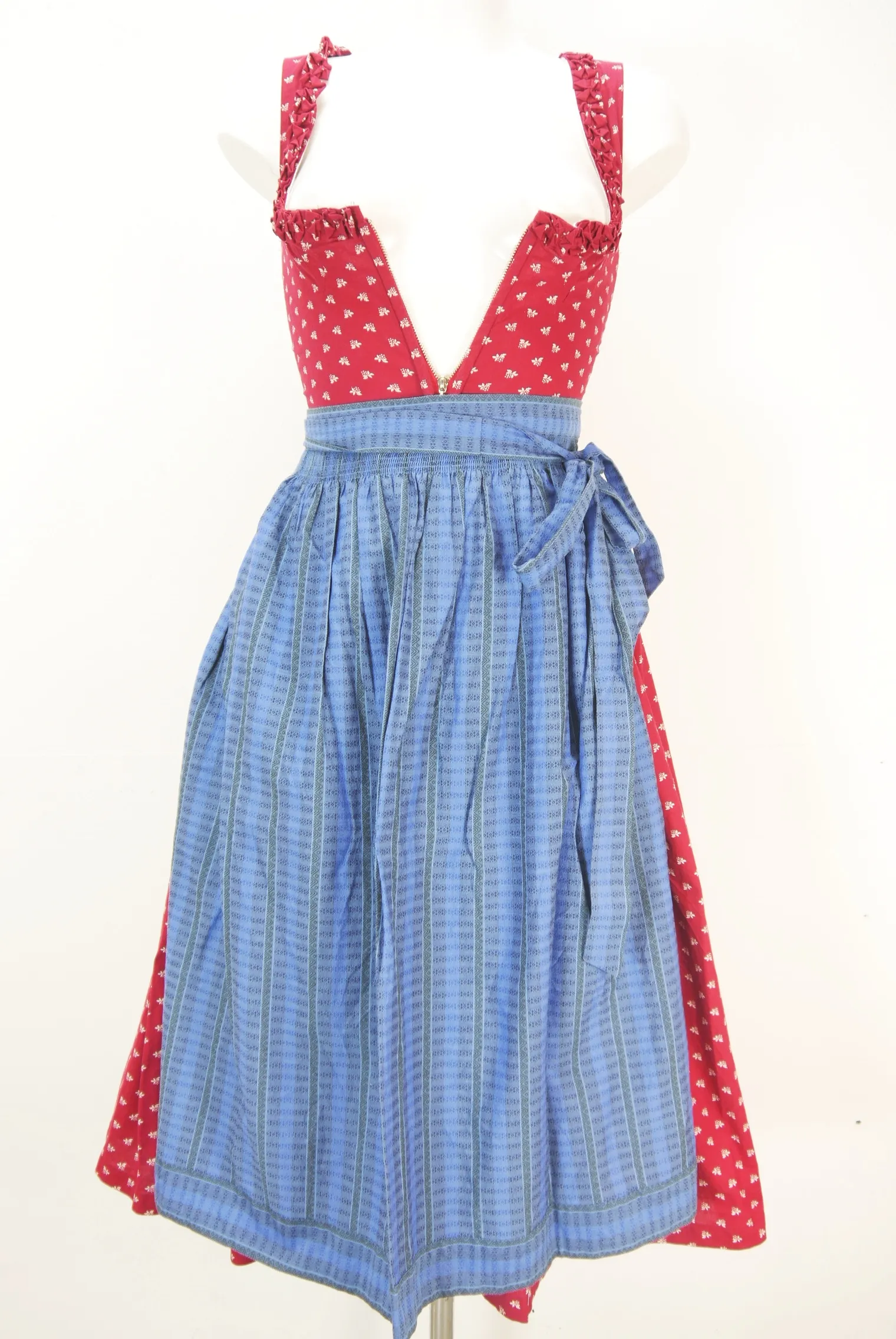 Original Steindl rot Baumwolle mit Balkonett herrliches Dirndl mit Schürze Gr.32