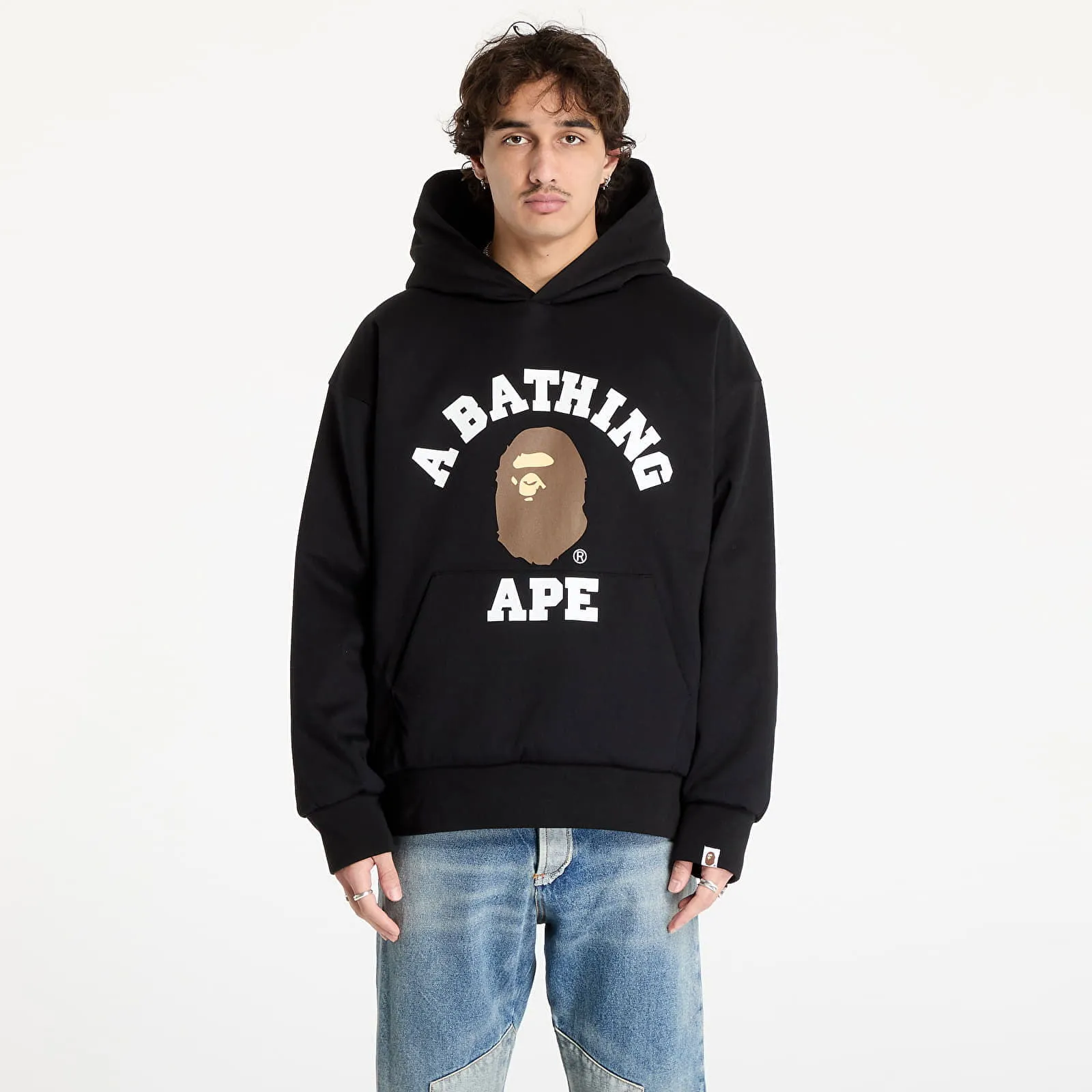 Sweatshirt BAPE College Puffy Relaxed Fit Pullover Hoodie 001PPK801012M BLK